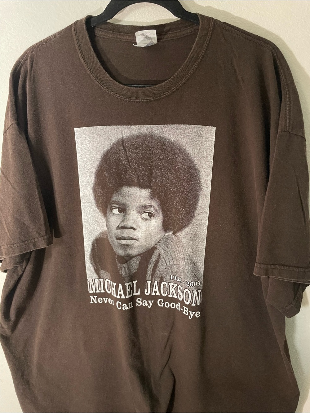 Gildan Brown Short Sleeve Tee with Large Monochrome Portrait Graphic